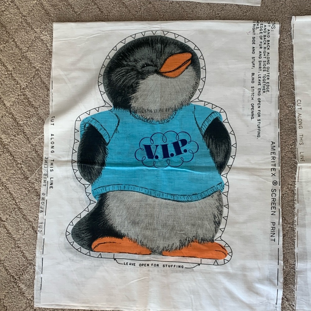Vintage Hallmark Shirt Tales “VIP” Penguin Plush Pillow Fabric